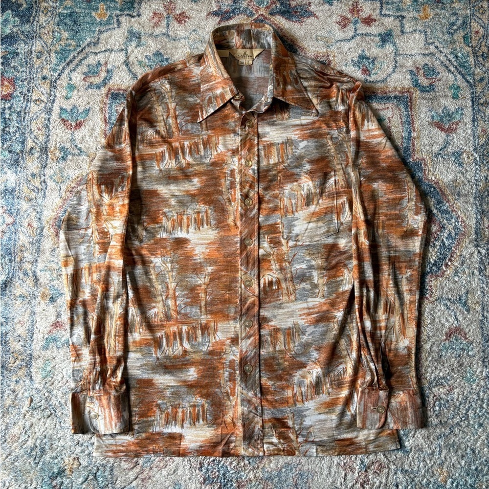 Vintage 70s Lancer Abstract Print Button-up Shirt Large - Picture 1 of 4